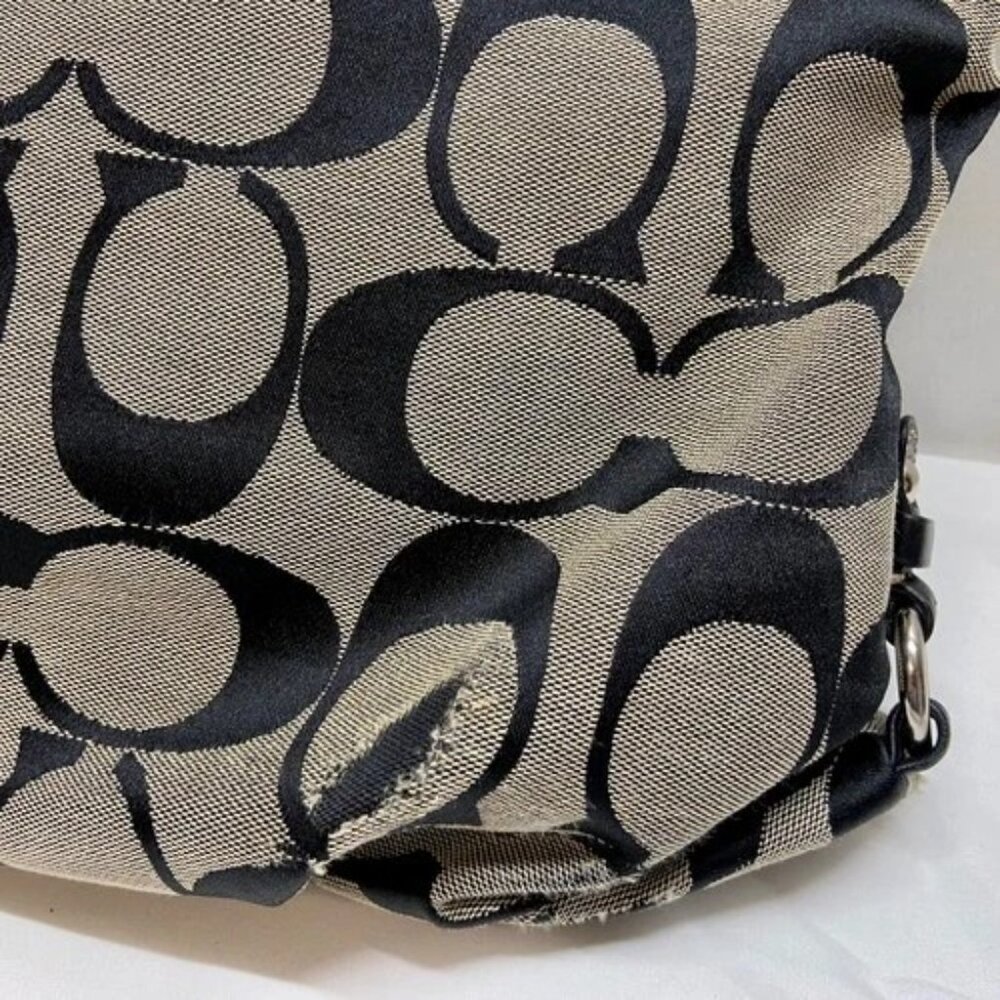 Coach Hobo Shoulderbag F15067 Signature Gray Canvas Black Leather Hand Bag READ - Picture 9 of 16